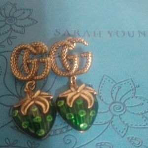 Gucci Gold and Green Strawberry Earrings